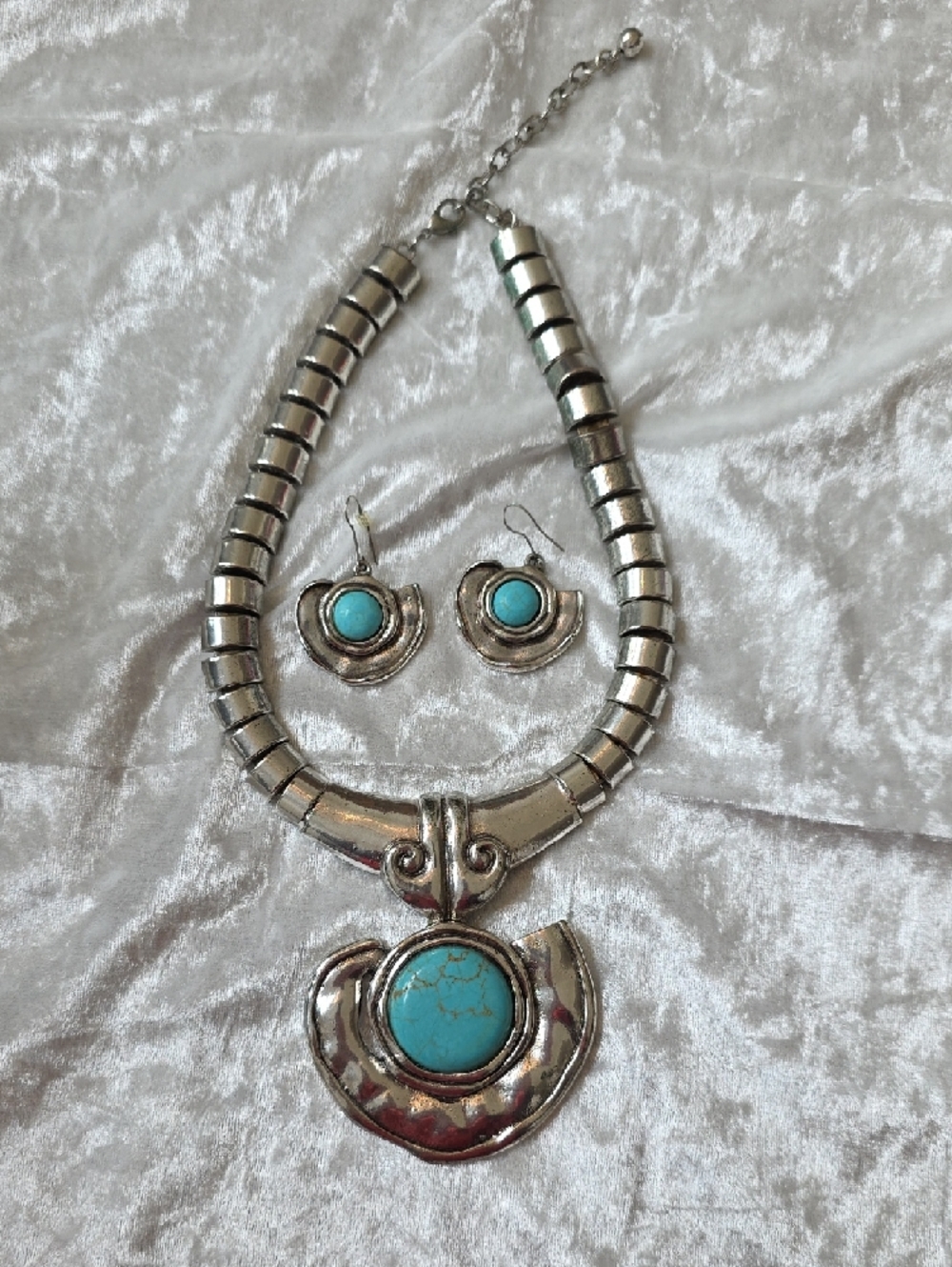 Treska Silver-Tone Necklace & Earring Set with Turquoise Accents - Picture 3 of 5